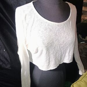 Bobeau White Long Sleeve Crop Top